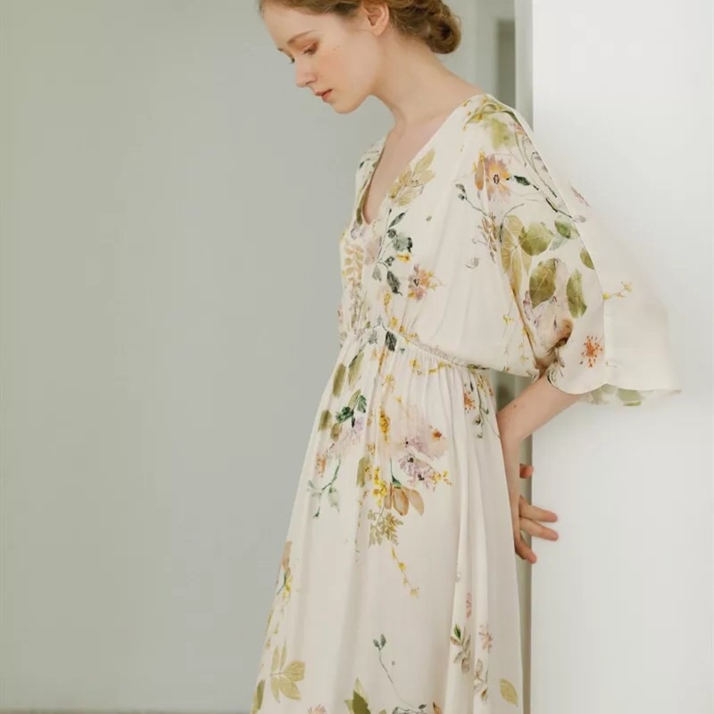 Floral print dress vneck summer sundress womens - Picture 2 of 6